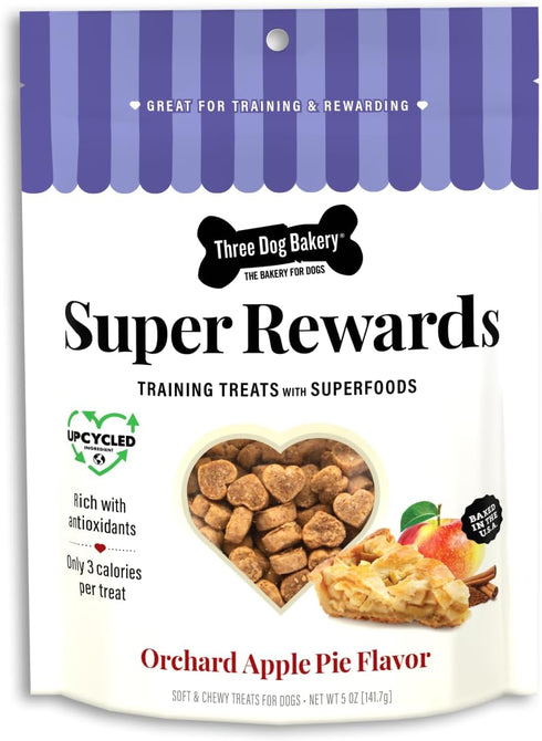 Three Dog Bakery Soft and Chewy Super Rewards with Superfoods Dog Treats, Low Calorie Dog Training Treats for Dogs, Orchard Apple Pie Flavor, 5 Ou...