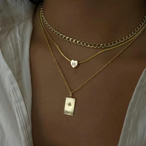 Gold Initial Heart Necklace for Women Girls 14K Gold Plated Letter Necklace Dainty Gold Herringbone Chain Heart Choker Necklace Personalized Name ...