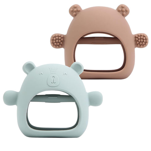2 Pack Silicone Baby Teether Toy for Infants 3+ Months, Anti-Drop Silicone Baby Mitten Teether for Soothing Teething Pain Relief, Baby Chew Toys f...