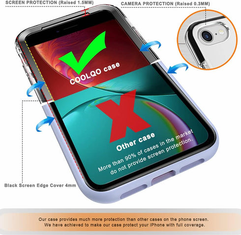 COOLQO Compatible for iPhone SE/8/7 Case with Screen Protectors, Military Grade Drop Protection, Dual Layer Design Non-Yellowing Heavy Duty Protec...