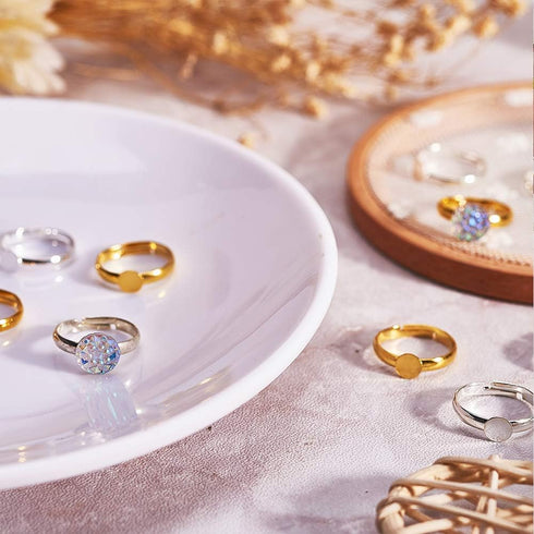 PH PandaHall 40pcs Ring Blanks, 17mm Adjustable Ring Base Blank Tray with 6mm Flat Base, Gold Silver Blank Finger Rings Cabochon Bezel for Rings M...