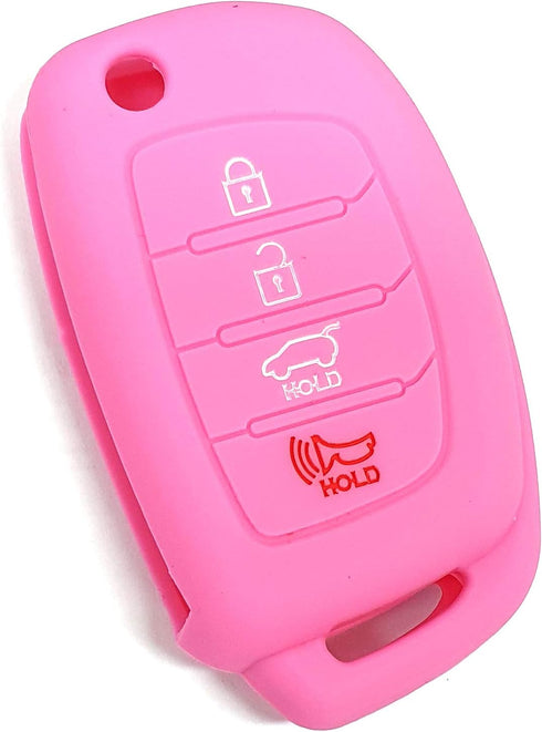 4 Button Flip Folding Fob Remote Key Chain Silicone Case Cover For Hyundai Santa Fe Sonata Elantra Azera Tucson (Pink)...