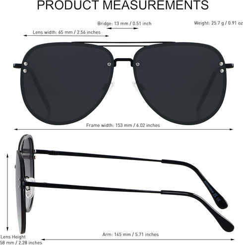 ANDWOOD Oversized Aviator Sunglasses for Women Men Big Large Rimless Metal Frame with Spring Hinges...