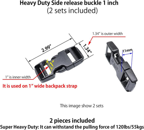 Quick Side Release Buckles 1 Inch Super Heavy Duty Plastic Snap Clips Clasps 25mm Backpack Strap Replacement Buckle 2 Sets Dual Adjustable Durafle...