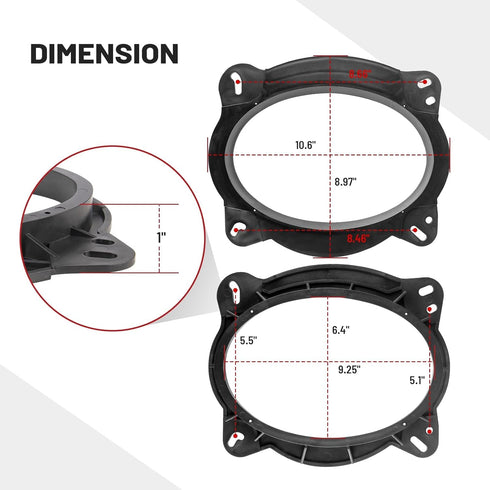 RED WOLF 6X9 Inch Front Door Speaker Adapter W/Speaker Wiring Harness for 2004 Up Toyota 4Runner Camry Highlander, Lexus CT GX LS Install Aftermar...