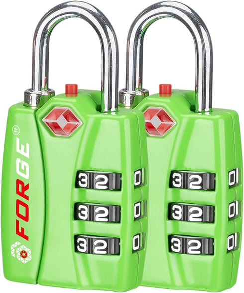 Forge TSA Luggage Combination Lock - Open Alert Indicator, Easy Read Dials, Alloy Body- Ideal for Travel, Lockers, Bags (Green 2Pk)...