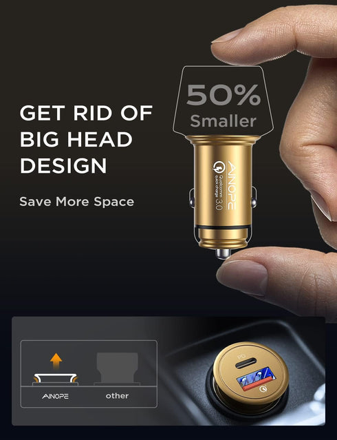 AINOPE USB C Car Charger 48W Super Mini All Metal Fast USB Car Charger Adapter Dual Port PD&QC 3.0 Compatible with iPhone 13 12 11 Pro Max X XR 8 ...