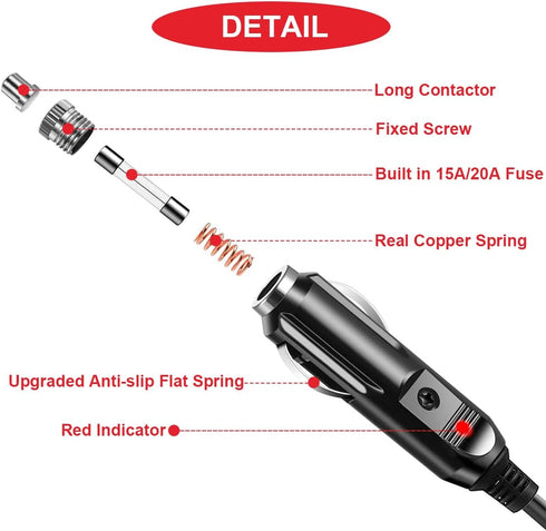 3Pcs 12V Car Adapter Compatible Car Charger with 10A fuse,5.9FT 24AWG Extension Cable,connectors for Snailax Back Massage Cushion,Sylvania,RCA DVD...