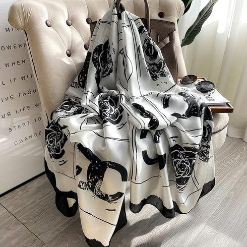 Silk Feeling Long Satin Scarf Fashion Beach Scarf Shawl Check Style Sunscreen Shawls Wraps-Lightweight Pattern...