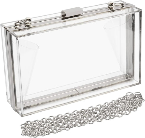 WEDDINGHELPER Transparent Clear Acrylic Square jelly Evening Bag for Women,Fashion Lovely Shoulder Bag for Dinner Party Travel (CLEAR&Sliver1)...