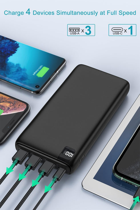 IXNINE Power Bank 26800mAh Portable Charger, High Capacity Phone Charger Compact External Battery Pack with LED Display and 4 Fast Charging Output...