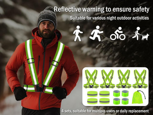 4PCS Adjustable Reflective Safety Harness+4PCS Elastic Reflective Wristbands+4PCS Reflective Slap Arm-Bands and a Mesh Bag,Running Reflective Vest...