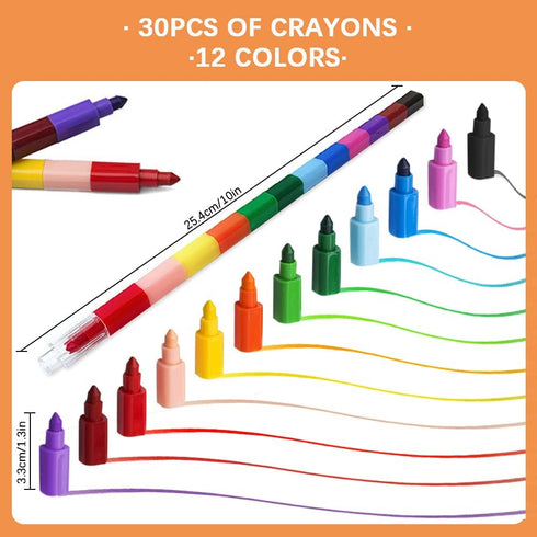 30 Pcs Stackable Crayons, Stacking Crayons Bulk, Rainbow Party Favors Mini Crayon Packs, Kids Colorful Buildable Crayon for Children Toddlers Draw...