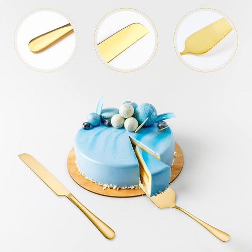Wedding Cake Knife and Server Set, Gold Stainless Steel Cake Pie Serving Set Gift Cake Cutting Set for Wedding, Birthday, Parties and Events...