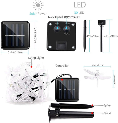 SEMILITS Solar String Lights 20Ft 30LED Dragonfly Shaped Waterproof Fairy Decoration Lighting for Indoor/Outdoor,Patio Christmas party Holiday Dec...