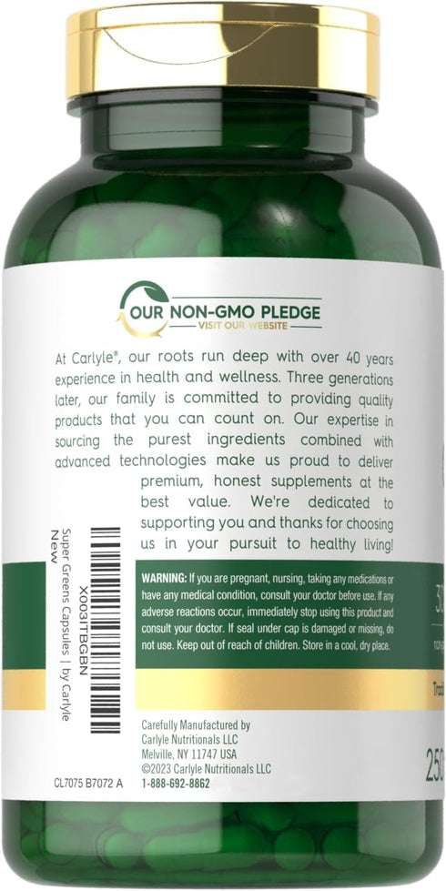 Carlyle Super Greens Capsules | 250 Count | Non-GMO & Gluten Free Supplement...