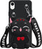 SGVAHY Wallet Case for iPhone XR with Strap Lanyard Cute Cat Black Coin Purse Funny Phone Case Kawaii Soft Silicone Shockproof Cover for Women Gir...