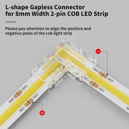 PAUTIX 8mm COB Connector 8pcs L-shaped/Corner Connector,Unwired Clips Solderless Adapter Terminal Extension Connection,2pcs Transparent Gapless Co...