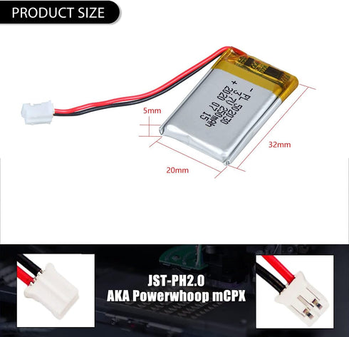 3.7V 250mAh 502030 Lipo Battery Rechargeable Lithium Polymer ion Battery with PH2.0mm JST Connector...