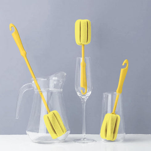 4PCS Yellow Soft Sponge Bottle Cleaning Brush Plastic Handle Cup Brush Scrubber Washing Brush vase Bottle Pot Cleaner?2 Size 10”15”?...