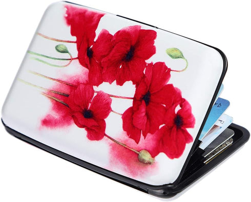 Credit Card Holder RFID Blocking Wallet for Women Men Small Mini Metal Slim Hard Aluminum Business Card Case (Red Poppies)...