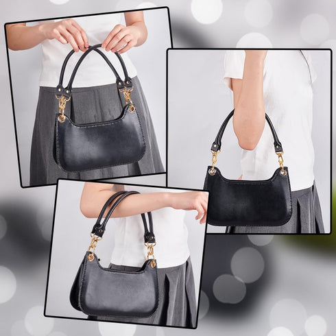 PH PandaHall 2pcs Black Leather Purse Handle 15.7" Purses Straps Bag Replacement Strap Round Handbag Shoulder Bag Strap with Golden Swivel Buckles...