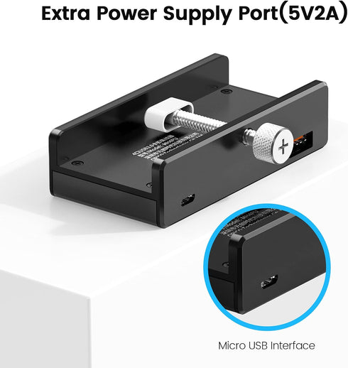 ORICO USB 3.0 Hub, USB Hub Clamp, Aluminum 4-Port USB Splitter with Extra Power Supply Port and 4.92 FT USB Data Cable, Desktop Powered USB Hub fo...
