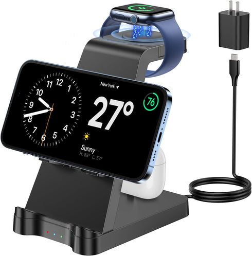 3 in 1 Charging Station for Apple Products - Wireless Charging Station for Multiple Devices - Phone and Watch Charger Stand for iPhone 15/14/13/12...