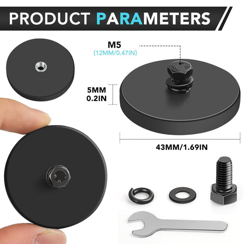 DIYMAG 10Pcs Rubber Coated Anti-Scratch Mounting Magnets, 30LBS Strong Neodymium Magnet Base with M5 Threaded Studs and Small Hex Wrench for Light...