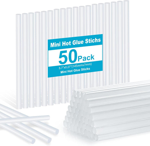 Mini Hot Glue Sticks for Glue Guns, 50-Piece Bulk, 5.7" long x 0.27" diameter, small size, versatile for crafts, DIY home decor and gluing project...