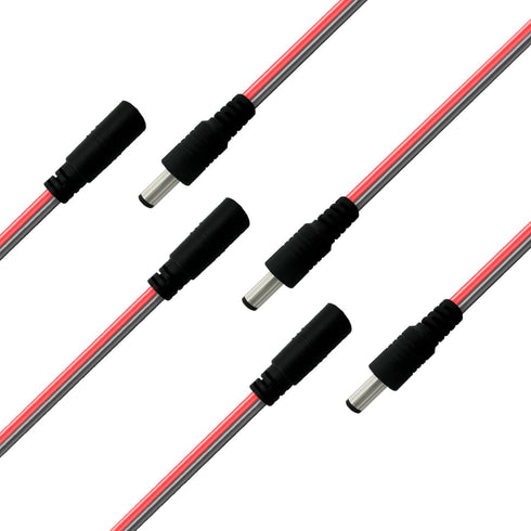 DC5.5x2.1mm, Barrel Connector, Pigtail DC Power Connector, 1V-36V Power Adapter 0.8 Flat Thick and Thickened (1ft-3 Pair Pack)...