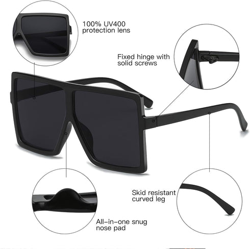 GRFISIA Square Oversized Sunglasses for Women Men Flat Top Fashion Shades...