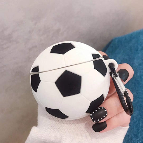 Silicone Case for Airpods 2 &1, Cute Cool Basketball Football Soccer Soft Cover with Anti-Lost Keychain (Football Case)...