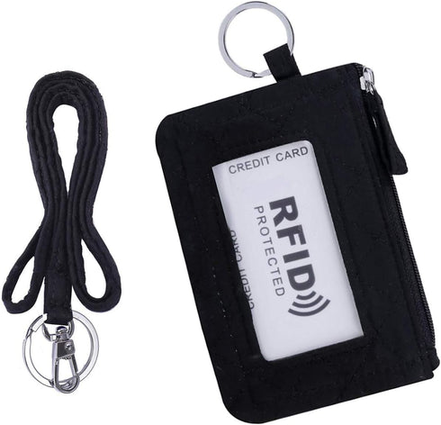 Iconic Zip ID Case Card Holder for Women,Signature Cotton Coin Purse with Id Window,RFID Blocking Change Pouch with Key Chain(BLACK)...