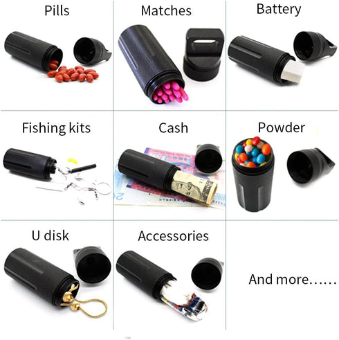 SENHAI Air-Tight EDC Accessory Case Waterproof Pill Capsule Fob Bottle, 2 Pack Aluminum Outdoor Dry Containers Match Seal Storage Case, with 2 Loc...