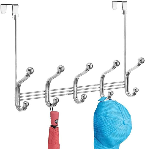 iDesign York Metal Over the Door Organizer, 5-Hook Rack for Coats, Hats, Robes, Towels, Jackets, Purses, Bedroom, Closet, and Bathroom, 15.28" x 5...