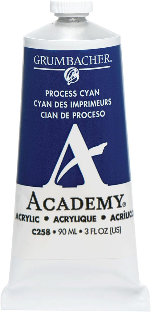 Grumbacher Academy Acrylic Paint, Gloss, 90ml/3 oz Metal Tube, Process Cyan...