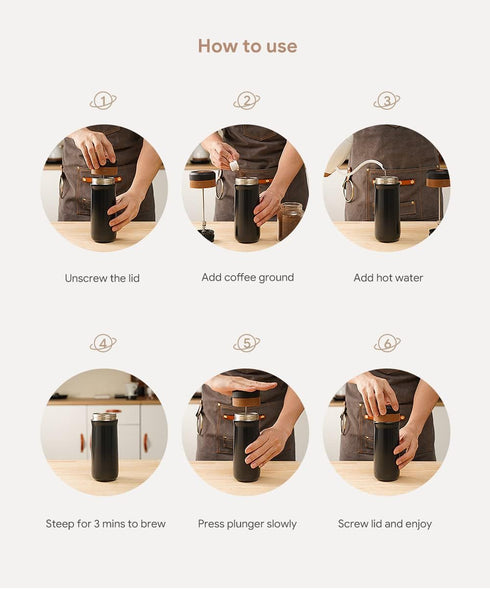 The Original Portable French Press Stainless Steel Coffee Maker Premium Vacuum Insulated Travel Mug Hot & Cold Brew French Presses (Black upgraded...