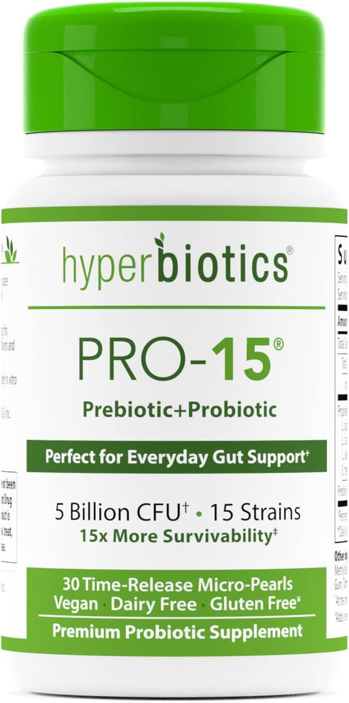 Hyperbiotics Pro 15 Vegan Probiotic Supplement | Time Release Pearls | 15 Diverse Strains | Probiotics for Women and Men | Digestive and Immune Sy...