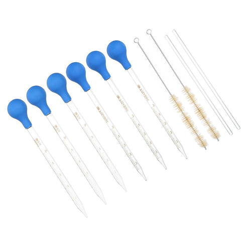PATIKIL Graduated Dropper Pipettes Kit, 6 Pack 5ml 10ml Borosilicate Glass Pipette with Rubber Squeeze Bulb 2 Brushes and Glass Rods for Transfer ...