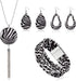 4 Pieces Faux Leather Earrings Necklace Bracelet Set 4 Pieces Christmas Plaid Stripe Jewelry Set Multi-Layer Leather Bracelet, Dangle Leather Earr...