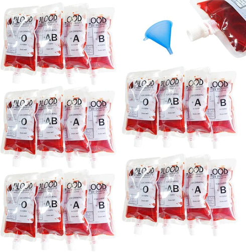 20 Pack Blood Bags for Drinks, 8.5oz Anti-Leak With Cap, Reusable Food Grade, Decoration Cups for Halloween and Christmas...