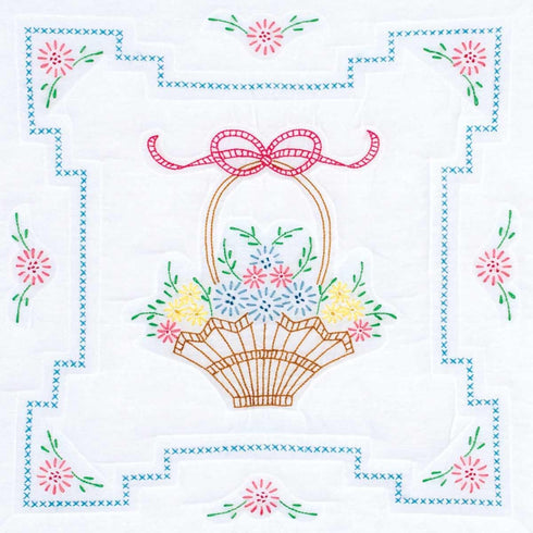 Jack Dempsey Needle Art Basket of Daisies 18" Quilt Blocks......