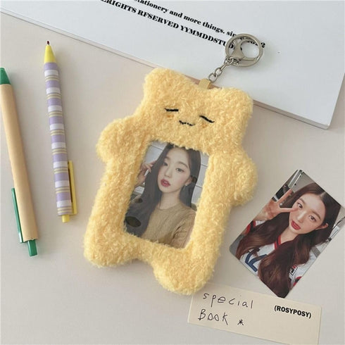 White Photocard Holder, Cartoon Plush Photocard Holder Outdoor Girl Korean Style ID Card Cover Protective Case Card Sleeve Student Rabbit Identifi...