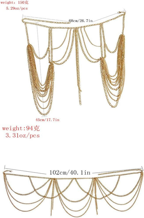 Yixin Women's metal body chain set Indian belly chain Bohemian jewelry bikini Halloween Costume Party (gold)...