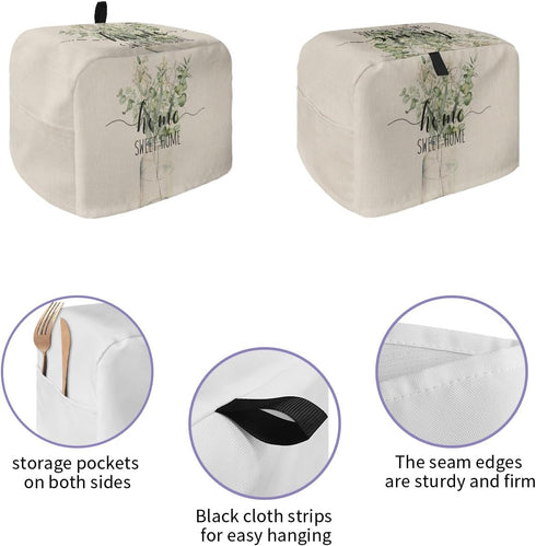 Toaster Dust Cover with Pockets, Rustic Spring Sweet Home Green Eucalyptus Leaves Beige Soft Washable 4 Slice Toaster Cover, Dust-proof Cover for ...