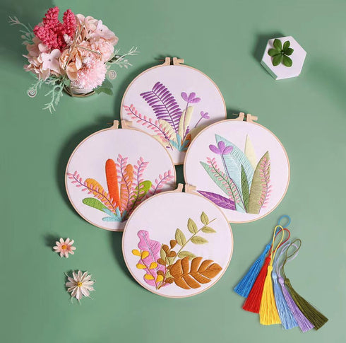 GetfuQi Embroidery Kit for Beginners -4 Sets Embroidery Kit for Adults,Easy Learn Hand Embroidery Set,Funny Plants Stamped Embroidery Starter Kit,...