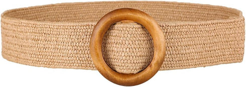 VALICLUD Elastic Wide Tan Belt Women Straw Rattan Waist Band with Wood Buckle for Women Ladies Dresses Jeans Belt Vintage Accessory Waistband Wais...