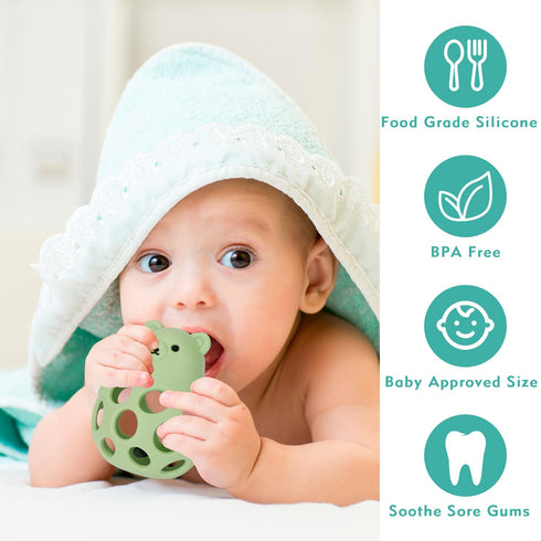 Socub Baby Teething Toy with A Toy Safety Strap, Baby Teether Toy for Babies 6-12, 18 Months Infants, Never Drop Hand Silicone Teethers Chew Toys ...