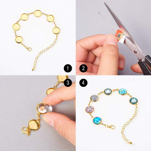PH PandaHall 10pcs Adjustable Bracelet Chain, 12mm Bracelet Bezel Settings for Jewelry Making with 6 Tray Blank, 60pcs 12mm Clear Glass Cabochons ...